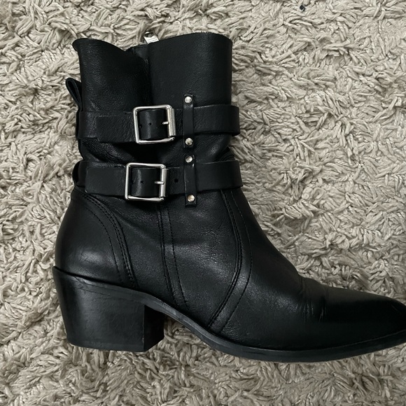 SOLD Allsaints Harriet Dual Buckle Leather Black Ankle Boots Size 39 - Picture 4 of 6